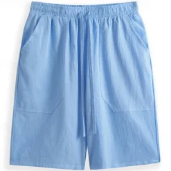 Men's Shorts Linen Shorts Summer Shorts Pocket Drawstring Elastic Waist Plain Comfort Breathable Short Casual Daily Holiday Fashion Classic Style Light Khaki Black