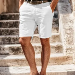 Men's Shorts Linen Shorts Dress Shorts Summer Shorts Zipper Buttons Pocket Plain Comfort Breathable Outdoor Daily Going out Fashion Casual Black White