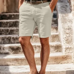 Men's Shorts Linen Shorts Dress Shorts Summer Shorts Zipper Buttons Pocket Plain Comfort Breathable Outdoor Daily Going out Fashion Casual Black White