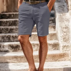 Men's Shorts Linen Shorts Dress Shorts Summer Shorts Zipper Buttons Pocket Plain Comfort Breathable Outdoor Daily Going out Fashion Casual Black White