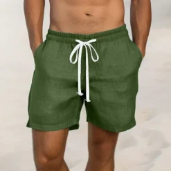 Men's Shorts Linen Shorts Summer Shorts Drawstring Elastic Waist Straight Leg Plain Comfort Breathable Above Knee Casual Daily Holiday Fashion Classic Style Black White