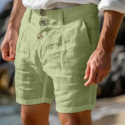 Men's Shorts Linen Shorts Summer Shorts Beach Shorts Buttons Pocket Straight Leg Plain Comfort Breathable Knee Length Daily Holiday Beach Fashion Streetwear Black White Inelastic