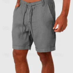 Men's Shorts Linen Shorts Summer Shorts Beach Shorts Buttons Pocket Drawstring Plain Breathable Knee Length Outdoor Daily Going out Fashion Classic Style White Navy Blue