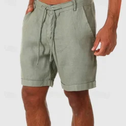 Men's Shorts Linen Shorts Summer Shorts Beach Shorts Buttons Pocket Drawstring Plain Breathable Knee Length Outdoor Daily Going out Fashion Classic Style White Navy Blue