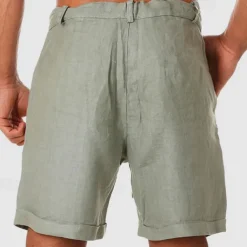 Men's Shorts Linen Shorts Summer Shorts Beach Shorts Buttons Pocket Drawstring Plain Breathable Knee Length Outdoor Daily Going out Fashion Classic Style White Navy Blue