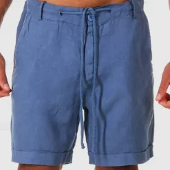 Men's Shorts Linen Shorts Summer Shorts Beach Shorts Buttons Pocket Drawstring Plain Breathable Knee Length Outdoor Daily Going out Fashion Classic Style White Navy Blue