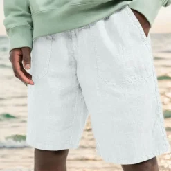 Men's Shorts Linen Shorts Summer Shorts Beach Shorts Pocket Drawstring Elastic Waist Plain Comfort Breathable Knee Length Casual Daily Holiday Fashion Classic Style Black White
