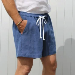 Men's Shorts Linen Shorts Summer Shorts Pocket Drawstring Elastic Waist Plain Comfort Breathable Short Casual Daily Holiday Fashion Classic Style Black White