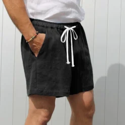 Men's Shorts Linen Shorts Summer Shorts Pocket Drawstring Elastic Waist Plain Comfort Breathable Short Casual Daily Holiday Fashion Classic Style Black White