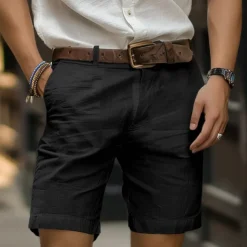Men's Shorts Linen Shorts Dress Shorts Summer Shorts Zipper Buttons Pocket Plain Comfort Breathable Outdoor Daily Going out Fashion Casual Black White