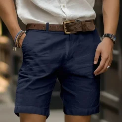 Men's Shorts Linen Shorts Dress Shorts Summer Shorts Zipper Buttons Pocket Plain Comfort Breathable Outdoor Daily Going out Fashion Casual Black White