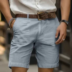 Men's Shorts Linen Shorts Dress Shorts Summer Shorts Zipper Buttons Pocket Plain Comfort Breathable Outdoor Daily Going out Fashion Casual Black White