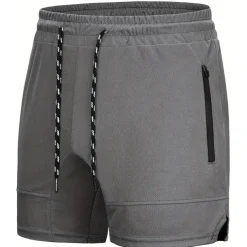 Men's Shorts Sports Going out Weekend Running Casual Drawstring Elastic Waist Plain Knee Length Gymnatics Activewear Wine Red Black Micro-elastic