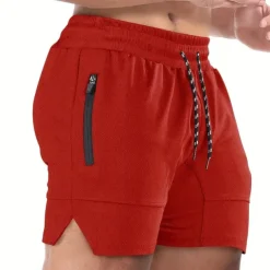 Men's Shorts Sports Going out Weekend Running Casual Drawstring Elastic Waist Plain Knee Length Gymnatics Activewear Wine Red Black Micro-elastic