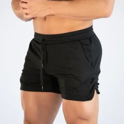 Men's Shorts Sports Going out Weekend Running Casual Drawstring Elastic Waist Plain Knee Length Gymnatics Activewear Lake blue Wine Red Micro-elastic