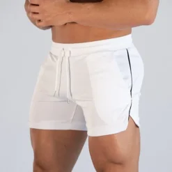 Men's Shorts Sports Going out Weekend Running Casual Drawstring Elastic Waist Plain Knee Length Gymnatics Activewear Lake blue Wine Red Micro-elastic