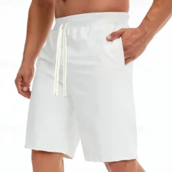 Men's Shorts Summer Shorts Casual Shorts Pocket Drawstring Plain Comfort Breathable Knee Length Outdoor Vacation Sport Casual Black White