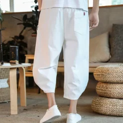 Men's Shorts Summer Shorts Bloomers Capri Pants Drawstring Elastic Waist Side Button Patchwork Comfort Breathable Calf-Length Casual Daily Holiday Fashion Ethnic Style Black White