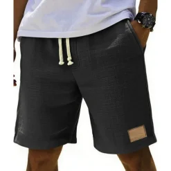 Men's Shorts Summer Shorts Beach Shorts Pocket Elastic Waist Drawstring Plain Comfort Breathable Short Vacation Holiday Beach Hawaiian Boho Black White