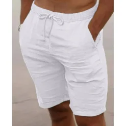 Men's Shorts Summer Shorts Beach Shorts Drawstring Elastic Waist Plain Breathable Knee Length Yoga Beach Hawaiian Casual White Green