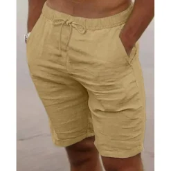 Men's Shorts Summer Shorts Beach Shorts Drawstring Elastic Waist Plain Breathable Knee Length Yoga Beach Hawaiian Casual White Green