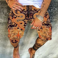 Men's Shorts Summer Shorts Beach Shorts Elastic Waist Print Graphic Prints Outdoor Knee Length Daily Beach Hawaiian Chino Black Yellow Micro-elastic