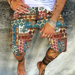 Men's Shorts Summer Shorts Beach Shorts Elastic Waist Print Graphic Prints Outdoor Knee Length Daily Beach Hawaiian Chino Black Yellow Micro-elastic