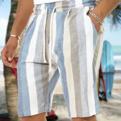 Men's Shorts Summer Shorts Beach Shorts Baggy Shorts Pocket Drawstring Elastic Waist Stripe Outdoor Daily Going out Streetwear Stylish Black Red