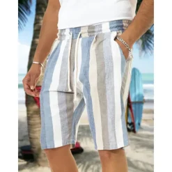 Men's Shorts Summer Shorts Beach Shorts Baggy Shorts Pocket Drawstring Elastic Waist Stripe Outdoor Daily Going out Streetwear Stylish Black Red