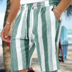 Men's Shorts Summer Shorts Beach Shorts Baggy Shorts Pocket Drawstring Elastic Waist Stripe Outdoor Daily Going out Streetwear Stylish Black Red