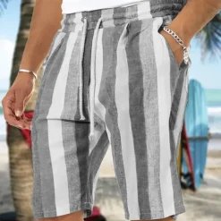 Men's Shorts Summer Shorts Beach Shorts Baggy Shorts Pocket Drawstring Elastic Waist Stripe Outdoor Daily Going out Streetwear Stylish Black Red