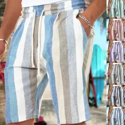 Men's Shorts Summer Shorts Beach Shorts Baggy Shorts Pocket Drawstring Elastic Waist Stripe Outdoor Daily Going out Streetwear Stylish Black Red