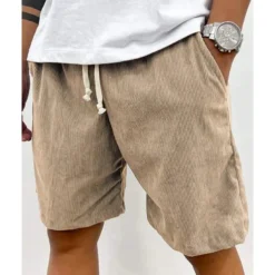 Men's Shorts Summer Shorts Casual Shorts Corduroy Shorts Pocket Drawstring Elastic Waist Plain Comfort Breathable Short Outdoor Vacation Sport Casual Black Light Green
