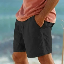 Men's Shorts Summer Shorts Beach Shorts Pocket Drawstring Elastic Waist Plain Comfort Breathable Short Casual Daily Holiday Fashion Classic Style Black White
