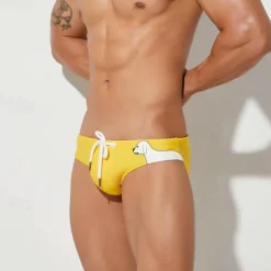 Men's Shorts Swim Briefs Daily Wear Vacation Summer Beach Swimming Soft Comfortable Drawstring Elastic Waist Color Block Short Gymnatics Casual Activewear White Yellow Low Waist