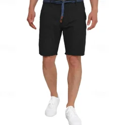 Men's Shorts Work Shorts Casual Shorts Golf Shorts Buttons Pocket Stripe Comfort Knee Length Sports Outdoor Daily Going out Fashion Casual Black White Micro-elastic