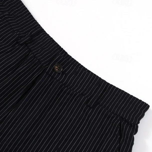 Men's Shorts Work Shorts Casual Shorts Golf Shorts Buttons Pocket Stripe Comfort Knee Length Sports Outdoor Daily Going out Fashion Casual Black White Micro-elastic
