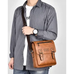Men's Shoulder Bag Messenger Bag Crossbody Bag Shoulder Bags PU Leather Office Casual Casual Daily Zipper Multiple pockets Large Capacity Waterproof Durable Solid Color Color rubbing Black Brown