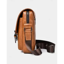 Men's Shoulder Bag Messenger Bag Crossbody Bag Shoulder Bags PU Leather Office Casual Casual Daily Zipper Multiple pockets Large Capacity Waterproof Durable Solid Color Color rubbing Black Brown