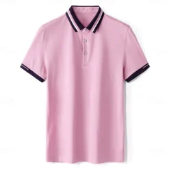 Men's Silk Cotton Blend Business Casual Lapel Short Sleeve High Quality Office Plain Buttons Summer Spring Fall Light Blue Black Pink Royal Blue Sea Green