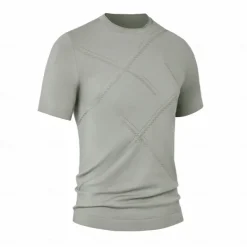 Men's Silk Linen Cotton T Shirt Line Texture Crew Neck School Short Sleeve Crewneck Clothing Apparel Knitwear Vacation Vintage Neutral