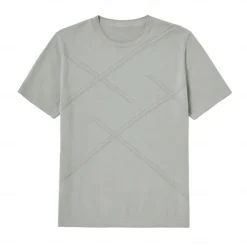 Men's Silk Linen Cotton T Shirt Line Texture Crew Neck School Short Sleeve Crewneck Clothing Apparel Knitwear Vacation Vintage Neutral