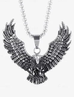 Men's Silver Eagle Pendant Necklace – Bold and Detailed Symbolic Jewelry for Strength and Freedom