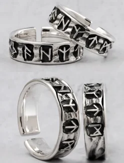 Men's Silver-Tone Adjustable Ring with Engraved Symbols, Vintage-Style Statement Jewelry for Casual and Gothic Fashion