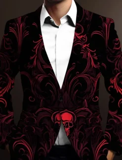 Men's Skeleton Long Sleeve Turndown Business Gothic Work Wear to work Going out Buttons Print Multi Pocket