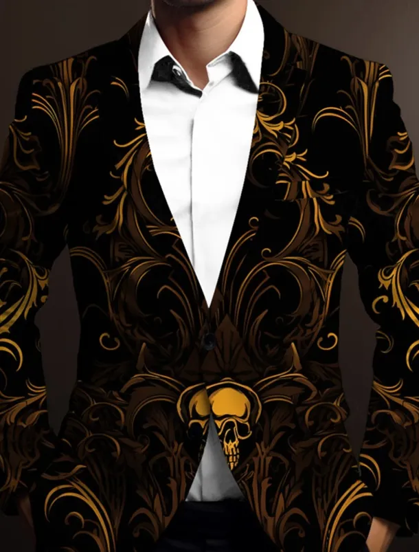 Men's Skeleton Long Sleeve Turndown Business Gothic Work Wear to work Going out Buttons Print Multi Pocket