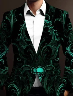 Men's Skeleton Long Sleeve Turndown Business Gothic Work Wear to work Going out Buttons Print Multi Pocket