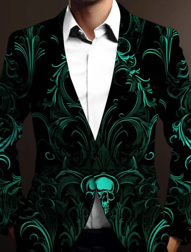 Men's Skeleton Long Sleeve Turndown Business Gothic Work Wear to work Going out Buttons Print Multi Pocket