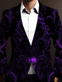 Men's Skeleton Long Sleeve Turndown Business Gothic Work Wear to work Going out Buttons Print Multi Pocket