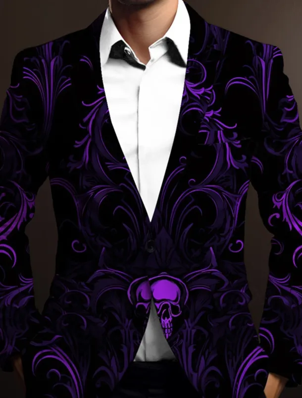 Men's Skeleton Long Sleeve Turndown Business Gothic Work Wear to work Going out Buttons Print Multi Pocket